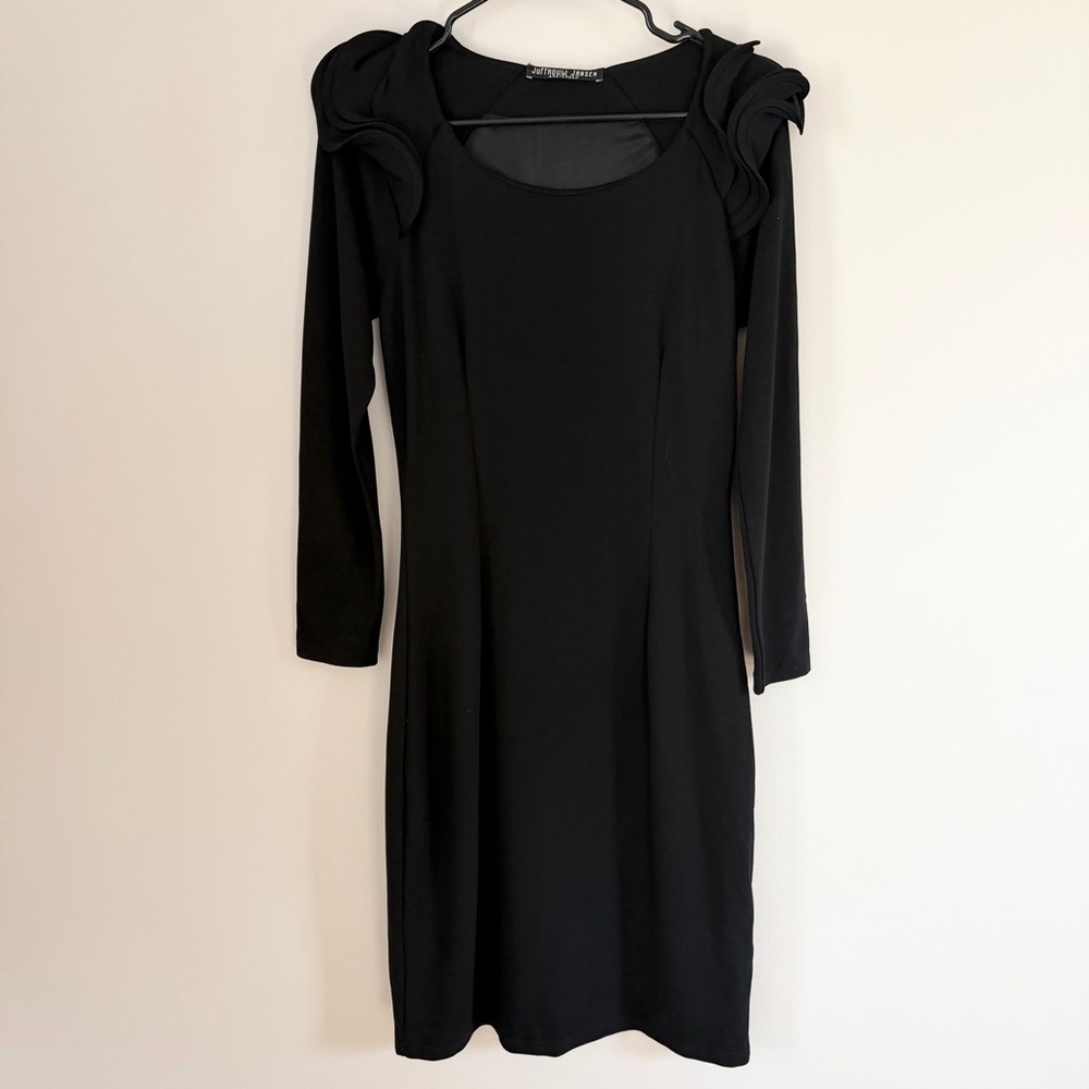 Juffrouw Jansen Amsterdam Black Knee Length Dress Ruffle Shoulder Size M